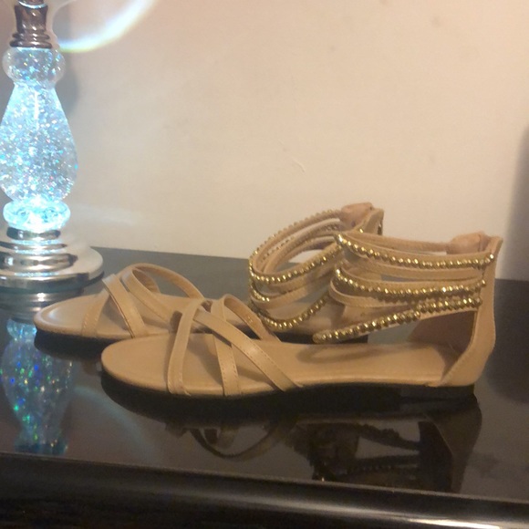 Tan & gold wrap around the ankle open toe sandals - Picture 2 of 4